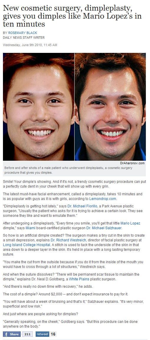 Daily News Dimpleplasty Like Mario Lopez